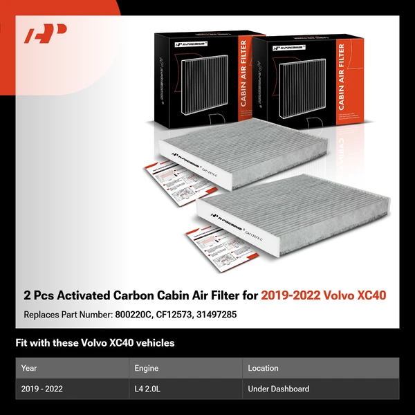 2 Pcs Activated Carbon Cabin Air Filter for 2019-2022 Volvo XC40