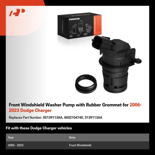 Front Windshield Washer Pump with Rubber Grommet for 2006-2023 Dodge Charger