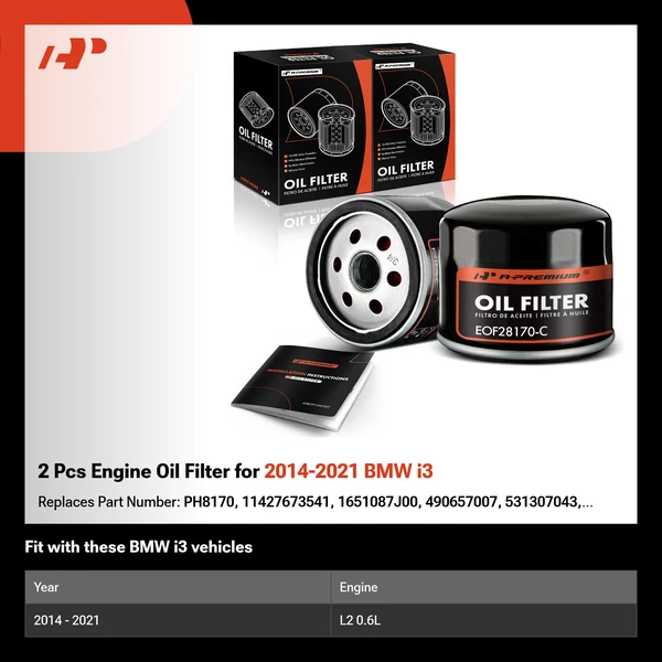 2 Pcs Engine Oil Filter for 2014-2021 BMW i3