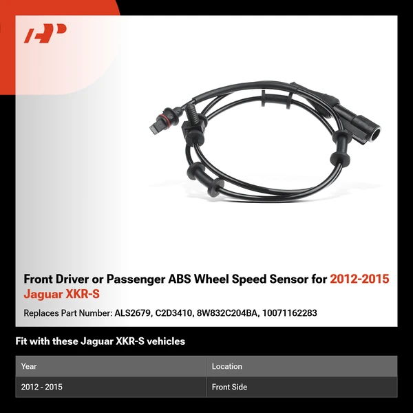 Front Driver or Passenger ABS Wheel Speed Sensor for 2012-2015 Jaguar XKR-S