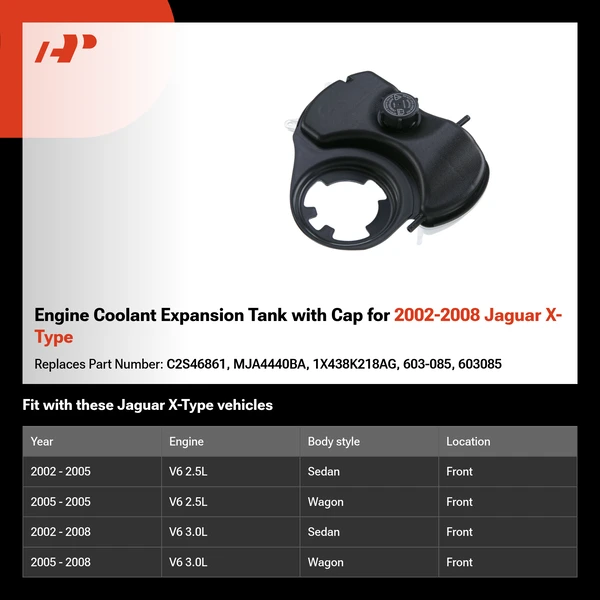 Engine Coolant Expansion Tank with Cap for 2002-2008 Jaguar X-Type