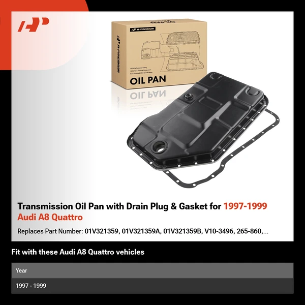 Transmission Oil Pan with Drain Plug & Gasket for 1997-1999 Audi A8 Quattro