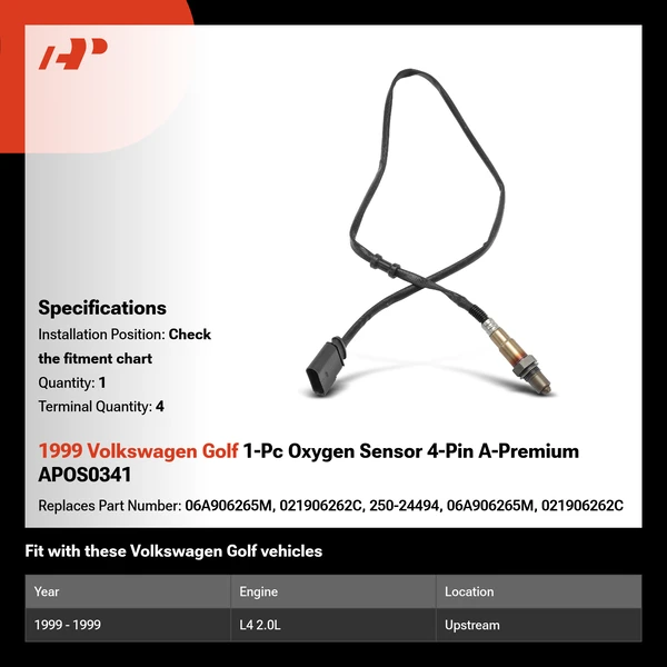 1999 Volkswagen Golf 1-Pc Oxygen Sensor 4-Pin A-Premium APOS0341