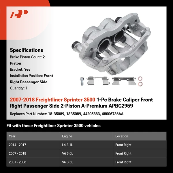 2007-2018 Freightliner Sprinter 3500 1-Pc Brake Caliper Front Right Passenger Side 2-Piston A-Premium APBC2959