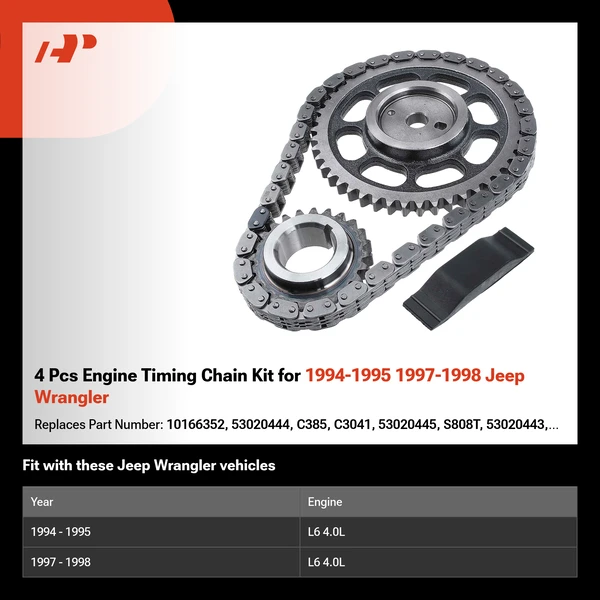 4 Pcs Engine Timing Chain Kit for 1994-1995 1997-1998 Jeep Wrangler