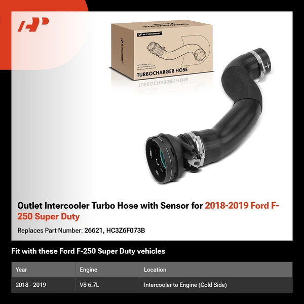 Outlet Intercooler Turbo Hose with Sensor for 2018-2019 Ford F-250 Super Duty