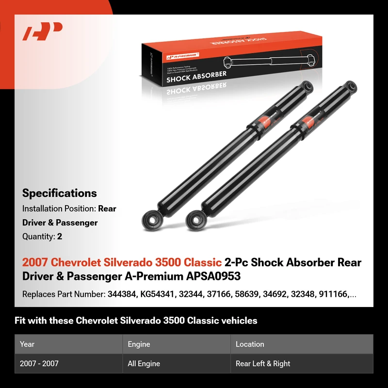 2007 Chevrolet Silverado 3500 Classic 2-Pc Shock Absorber Rear Driver & Passenger A-Premium APSA0953