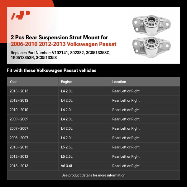 2 Pcs Rear Suspension Strut Mount for 2006-2010 2012-2013 Volkswagen Passat
