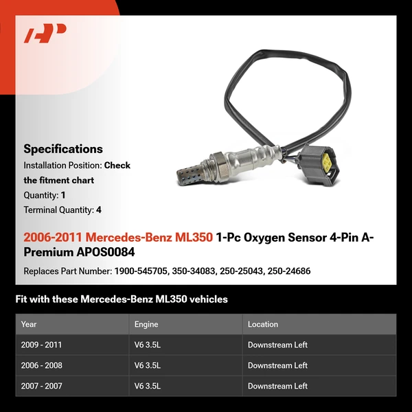 2006-2011 Mercedes-Benz ML350 1-Pc Oxygen Sensor 4-Pin A-Premium APOS0084