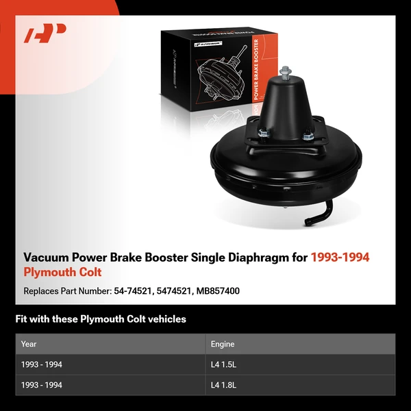 Vacuum Power Brake Booster Single Diaphragm for 1993-1994 Plymouth Colt