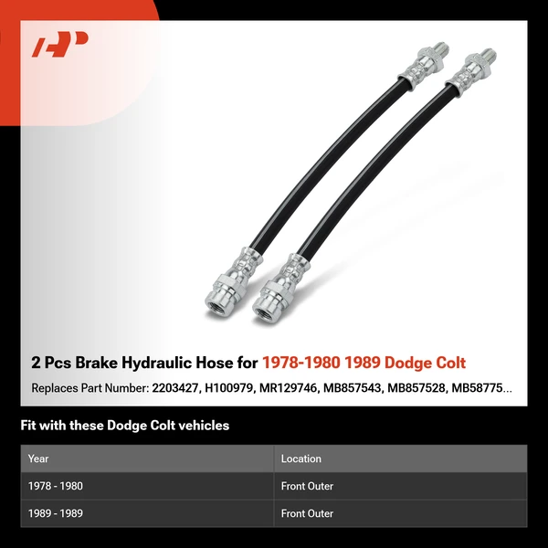 2 Pcs Brake Hydraulic Hose for 1978-1980 1989 Dodge Colt
