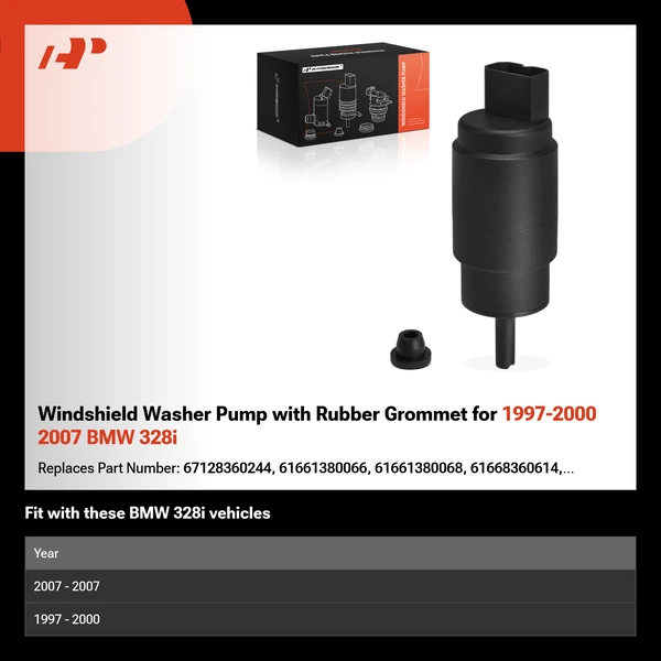 Windshield Washer Pump with Rubber Grommet for 1997-2000 2007 BMW 328i