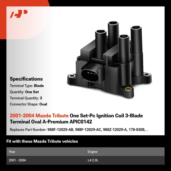 2001-2004 Mazda Tribute One Set-Pc Ignition Coil 3-Blade Terminal Oval A-Premium APIC0142
