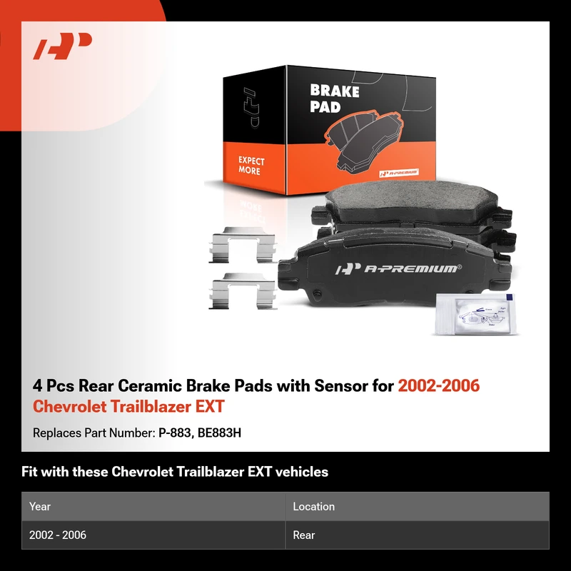 4 Pcs Rear Ceramic Brake Pads with Sensor for 2002-2006 Chevrolet Trailblazer EXT