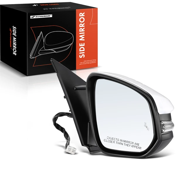 Right Passenger Side Mirror, Powered, with Heated, White & Black A-Premium APMI070
