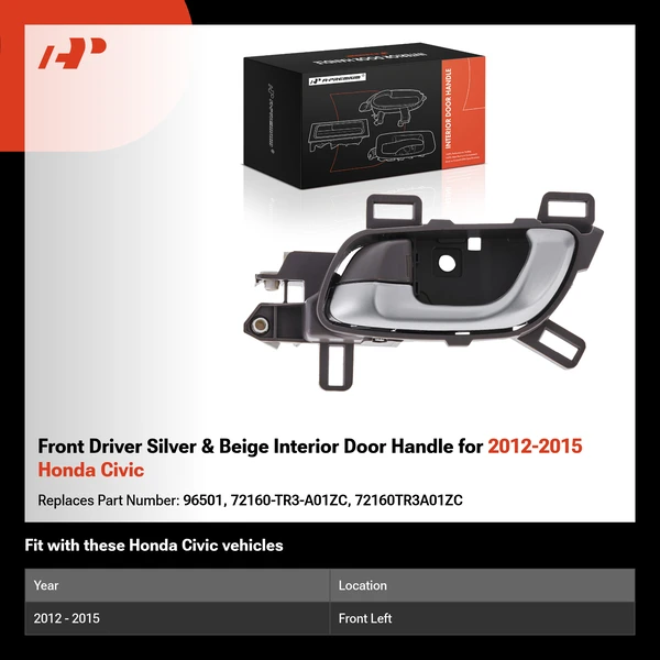 Front Driver Silver & Beige Interior Door Handle for 2012-2015 Honda Civic