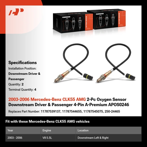 2003-2006 Mercedes-Benz CLK55 AMG 2-Pc Oxygen Sensor Downstream Driver & Passenger 4-Pin A-Premium APOS0246
