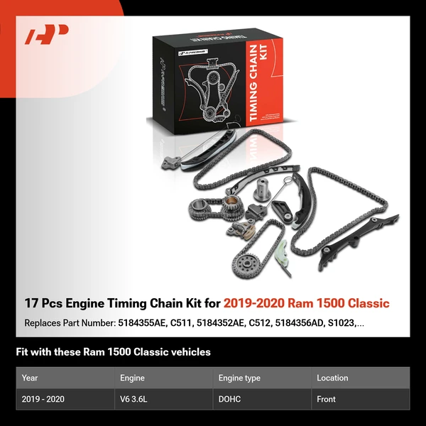 17 Pcs Engine Timing Chain Kit for 2019-2020 Ram 1500 Classic
