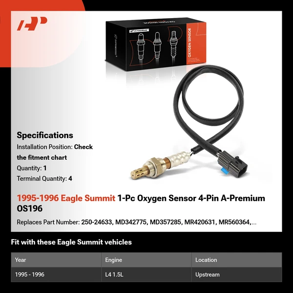 1995-1996 Eagle Summit 1-Pc Oxygen Sensor 4-Pin A-Premium OS196