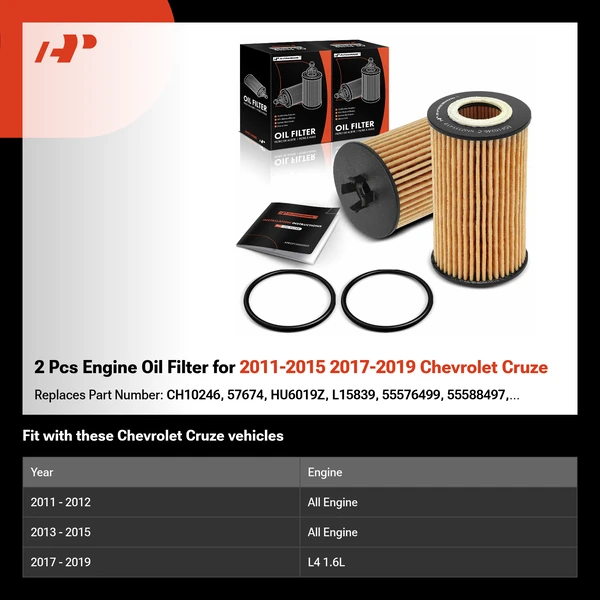 2 Pcs Engine Oil Filter for 2011-2015 2017-2019 Chevrolet Cruze