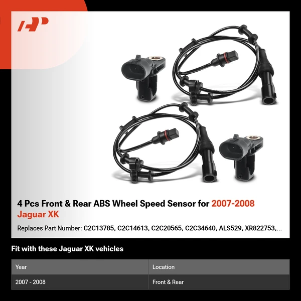 4 Pcs Front & Rear ABS Wheel Speed Sensor for 2007-2008 Jaguar XK