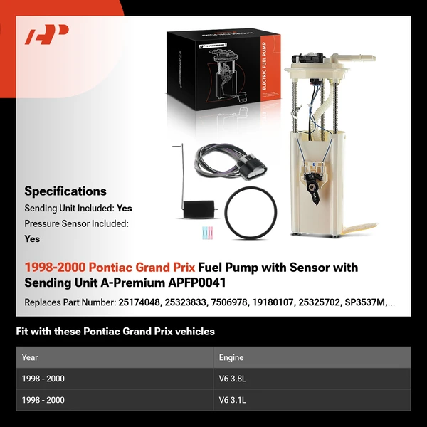 1998-2000 Pontiac Grand Prix Fuel Pump with Sensor with Sending Unit A-Premium APFP0041