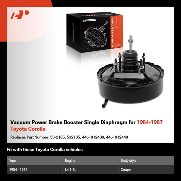 Vacuum Power Brake Booster Single Diaphragm for 1984-1987 Toyota Corolla
