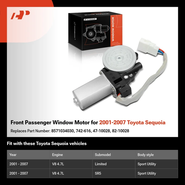 Front Passenger Window Motor for 2001-2007 Toyota Sequoia