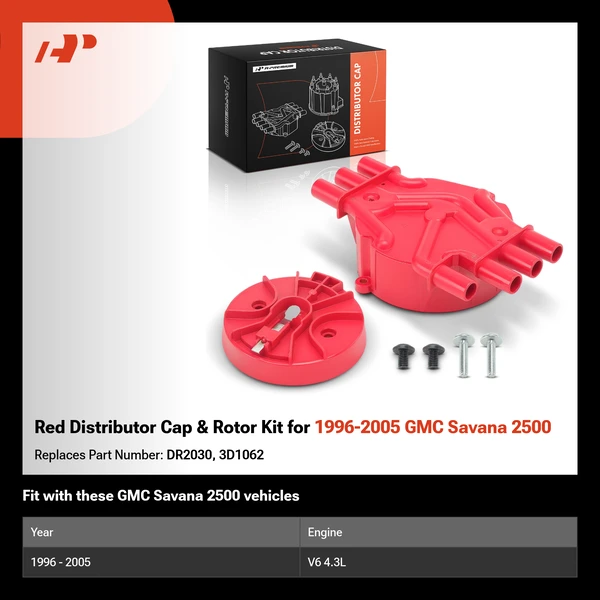 Red Distributor Cap & Rotor Kit for 1996-2005 GMC Savana 2500