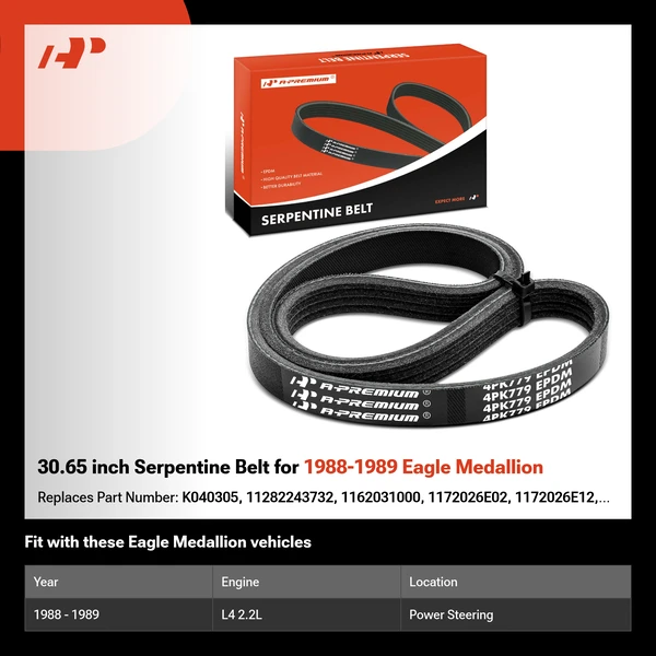 30.65 inch Serpentine Belt for 1988-1989 Eagle Medallion