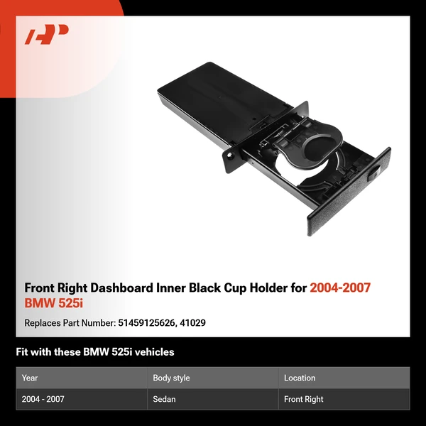 Front Right Dashboard Inner Black Cup Holder for 2004-2007 BMW 525i