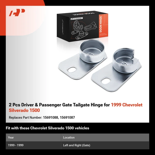 2 Pcs Driver & Passenger Gate Tailgate Hinge for 1999 Chevrolet Silverado 1500