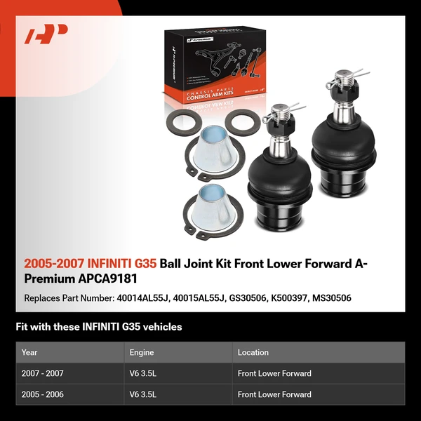 2005-2007 INFINITI G35 Ball Joint Kit Front Lower Forward A-Premium APCA9181