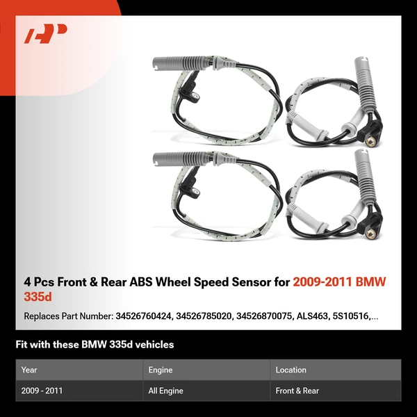 4 Pcs Front & Rear ABS Wheel Speed Sensor for 2009-2011 BMW 335d