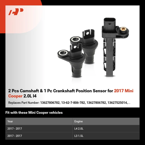 2 Pcs Camshaft & 1 Pc Crankshaft Position Sensor for 2017 Mini Cooper 2.0L l4