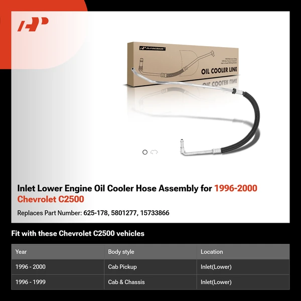 Inlet Lower Engine Oil Cooler Hose Assembly for 1996-2000 Chevrolet C2500