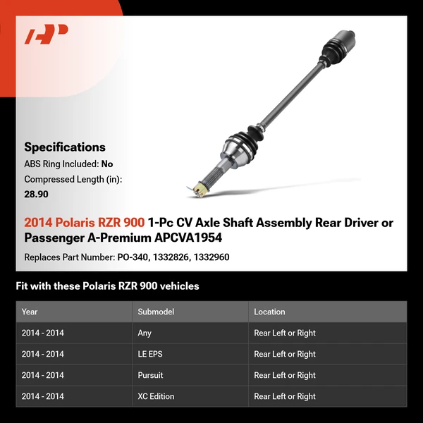 2014 Polaris RZR 900 1-Pc CV Axle Shaft Assembly Rear Driver or Passenger A-Premium APCVA1954
