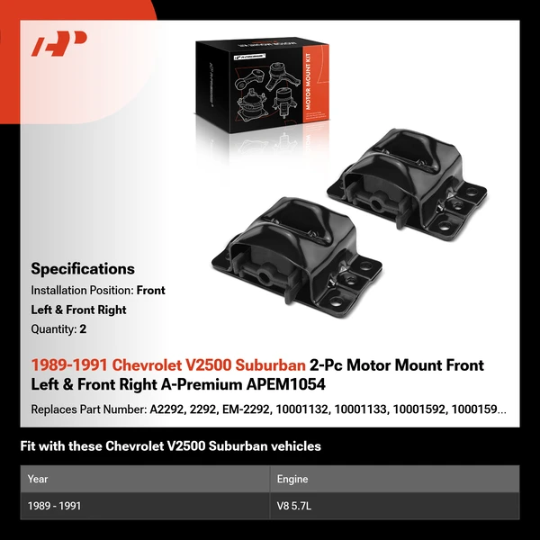 1989-1991 Chevrolet V2500 Suburban 2-Pc Motor Mount Front Left & Front Right A-Premium APEM1054