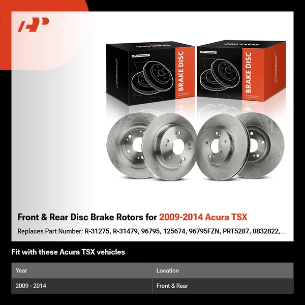 Front & Rear Disc Brake Rotors for 2009-2014 Acura TSX