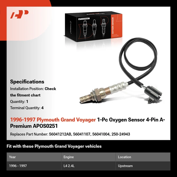 1996-1997 Plymouth Grand Voyager 1-Pc Oxygen Sensor 4-Pin A-Premium APOS0251