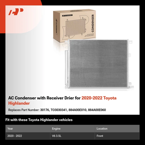 AC Condenser with Receiver Drier for 2020-2022 Toyota Highlander