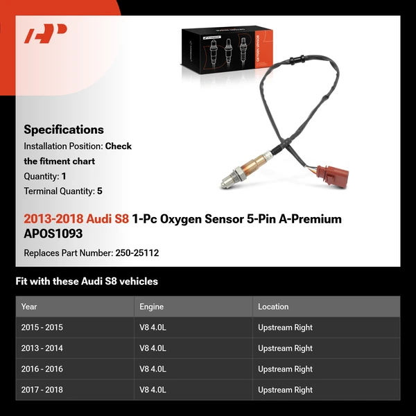 2013-2018 Audi S8 1-Pc Oxygen Sensor 5-Pin A-Premium APOS1093