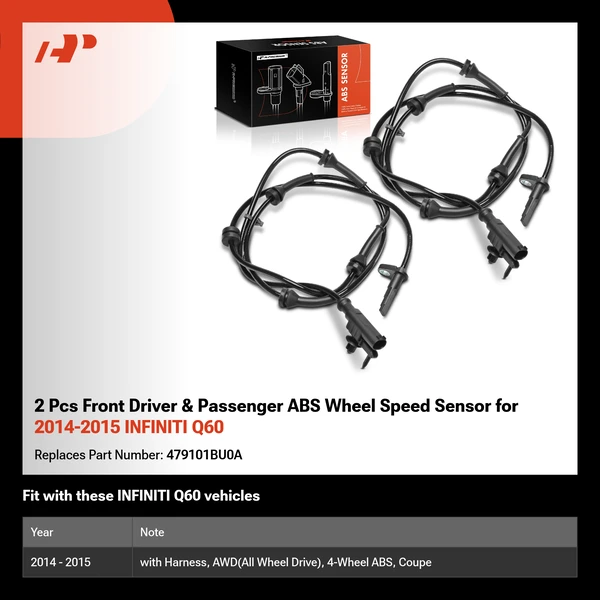 2 Pcs Front Driver & Passenger ABS Wheel Speed Sensor for 2014-2015 INFINITI Q60
