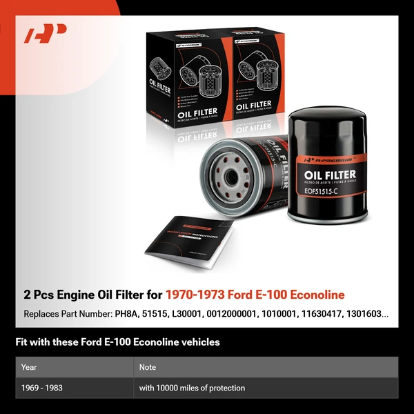 2 Pcs Engine Oil Filter for 1970-1973 Ford E-100 Econoline