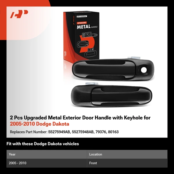 2 Pcs Upgraded Metal Exterior Door Handle with Keyhole for 2005-2010 Dodge Dakota