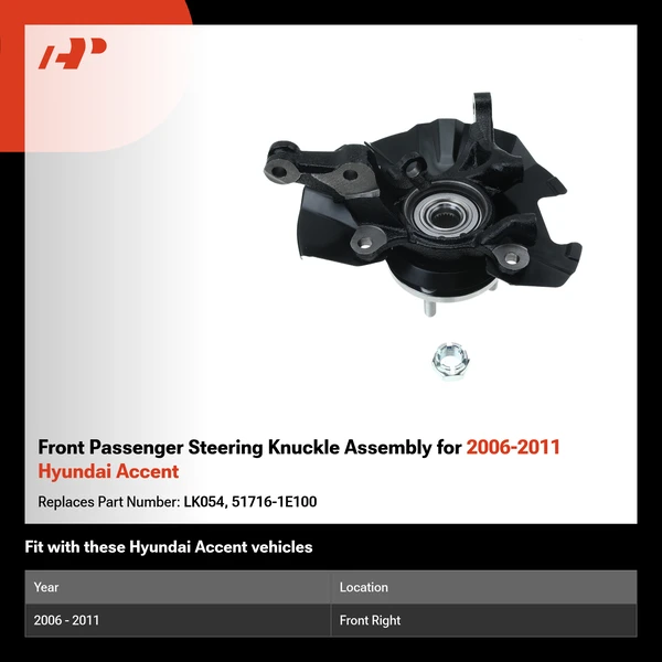 Front Passenger Steering Knuckle Assembly for 2006-2011 Hyundai Accent