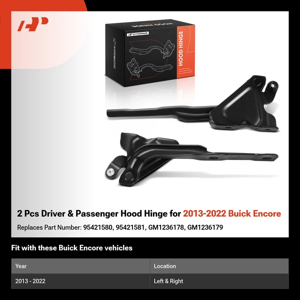 2 Pcs Driver & Passenger Hood Hinge for 2013-2022 Buick Encore