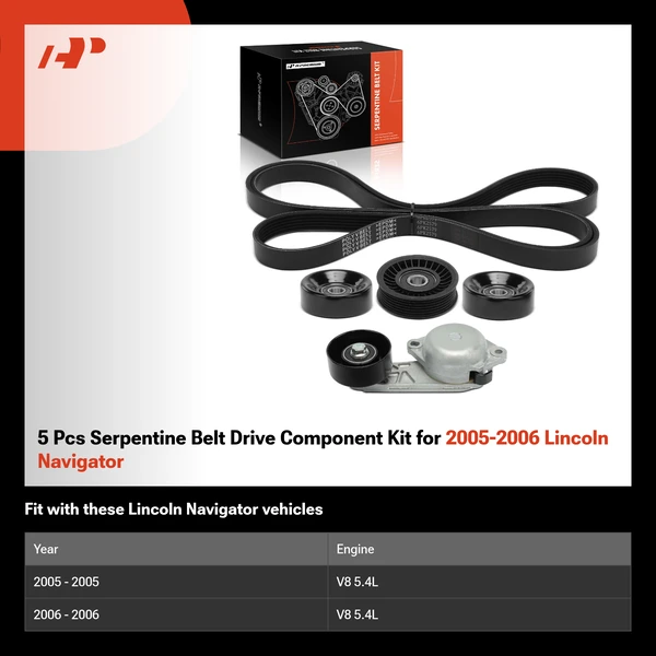5 Pcs Serpentine Belt Drive Component Kit for 2005-2006 Lincoln Navigator