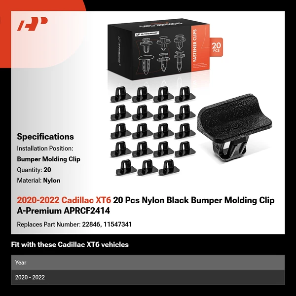 2020-2022 Cadillac XT6 20 Pcs Nylon Black Bumper Molding Clip A-Premium APRCF2414