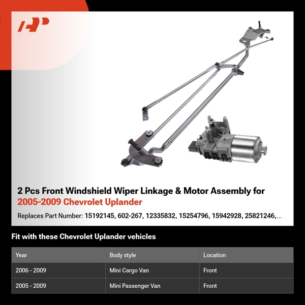 2 Pcs Front Windshield Wiper Linkage & Motor Assembly for 2005-2009 Chevrolet Uplander